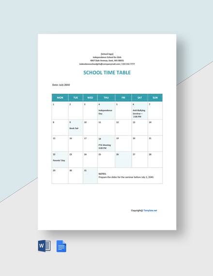 10+ School Timetable Templates - Free Downloads | Template.net