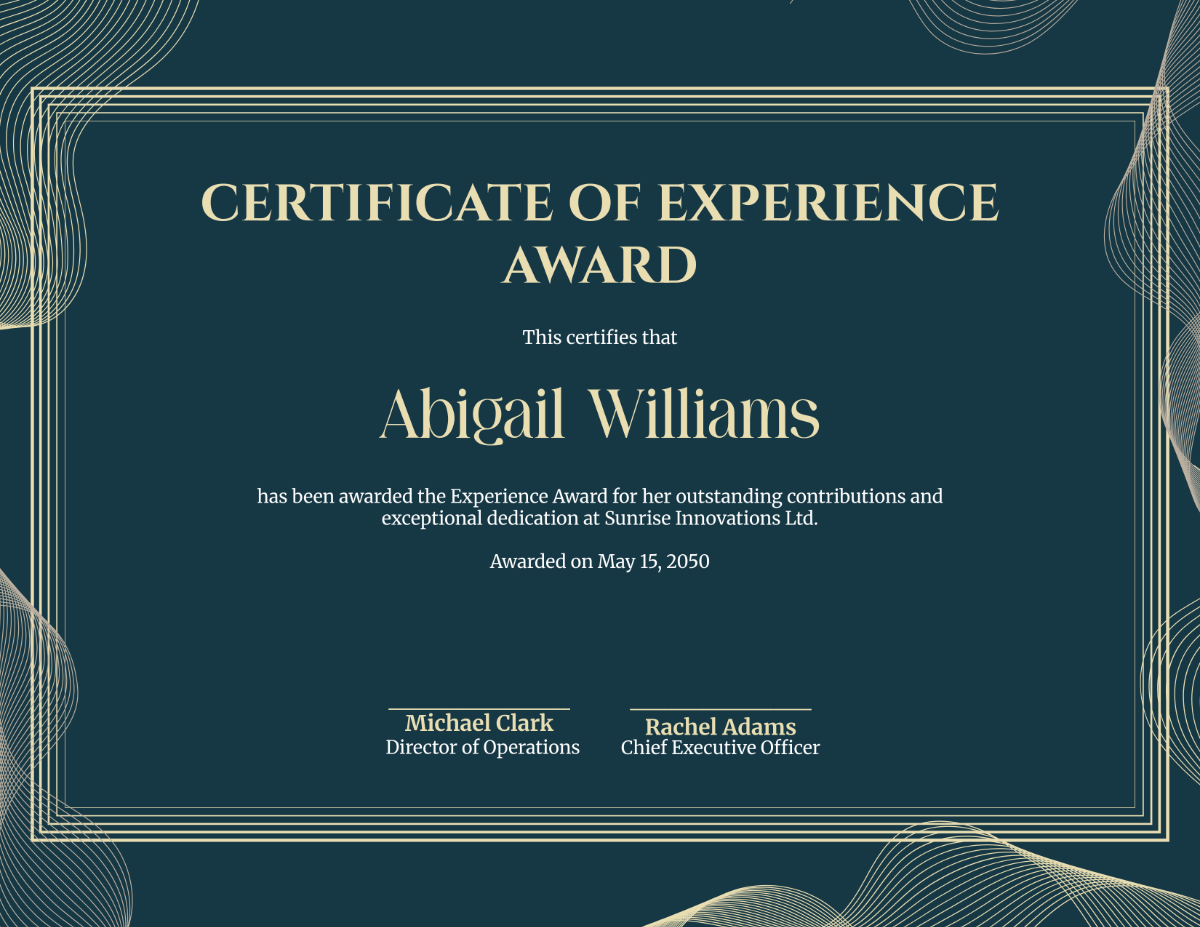 Free Simple Award Certificate of Experience Template