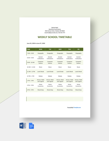 Free Blank School Timetable Template - Word | Template.net