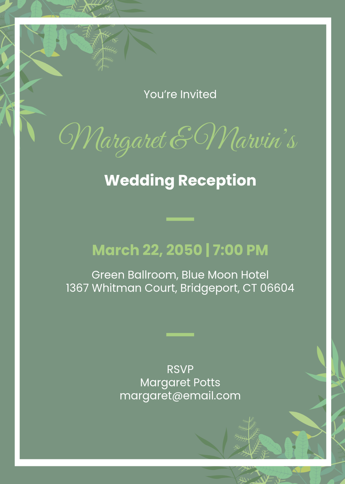 Funny Greenery Wedding Reception Invitation