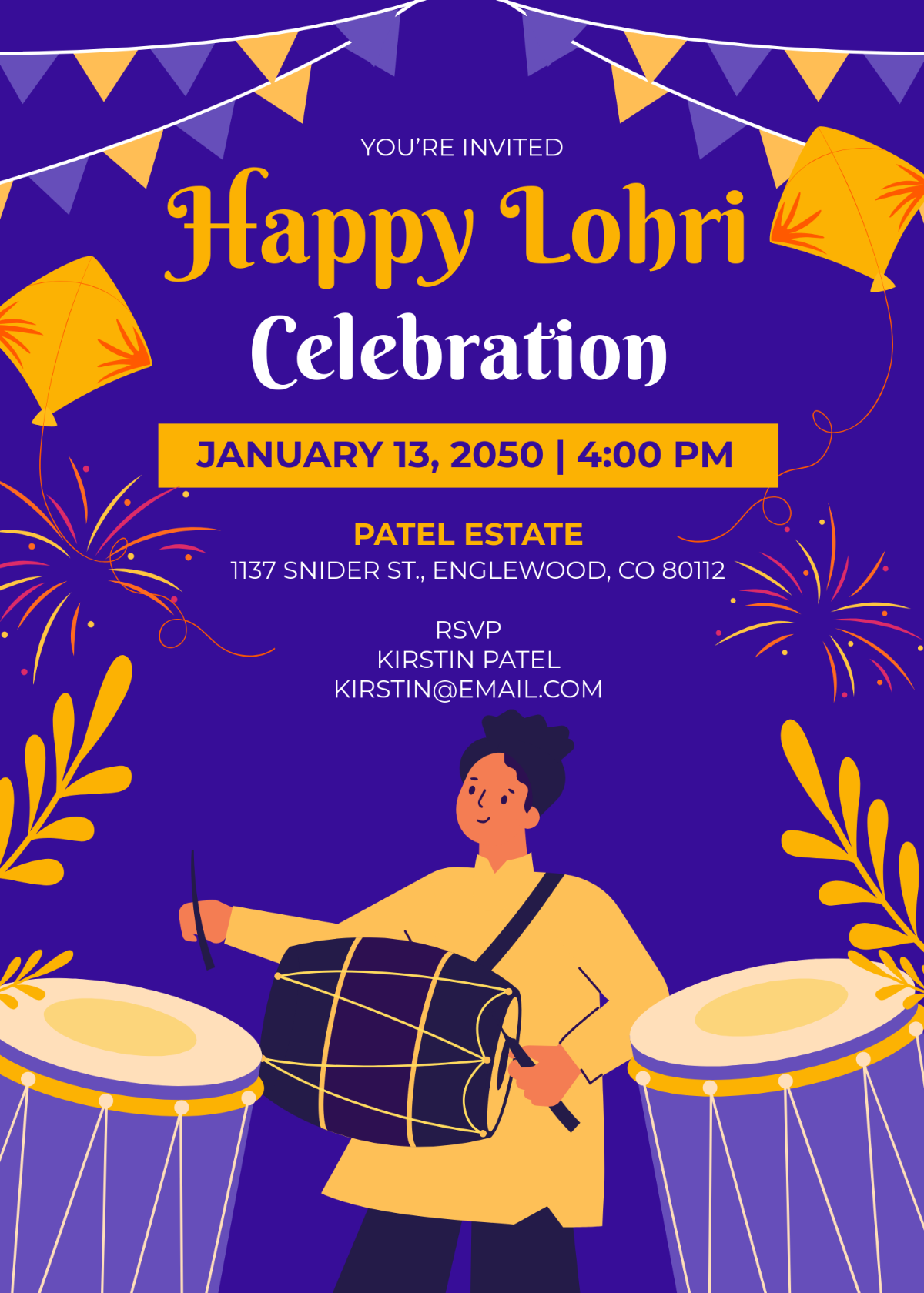 Happy Lohri Invitation Template - Edit Online & Download
