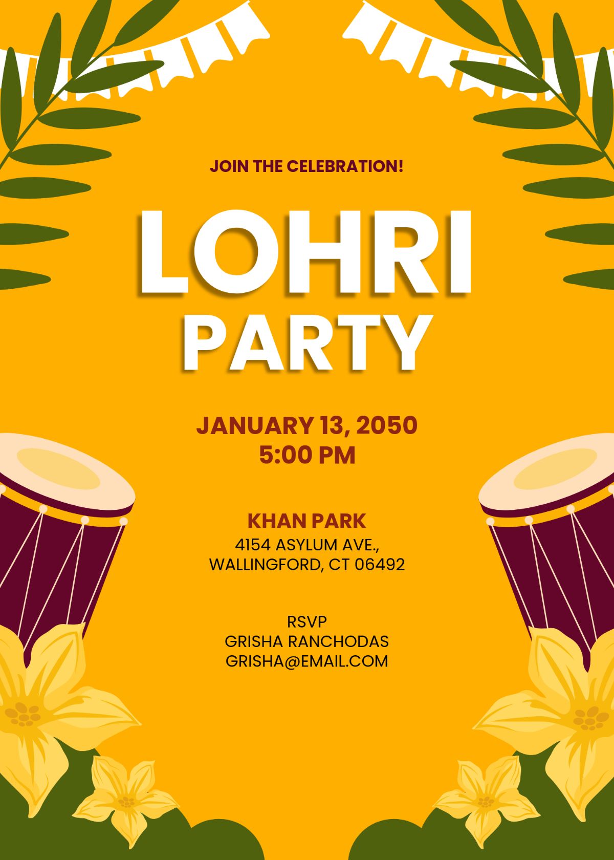 Yellow Summer Lohri Invitation Template - Edit Online & Download