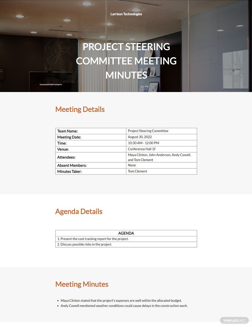 Project Steering Committee Meeting Minutes Template Google Docs Word Apple Pages Template