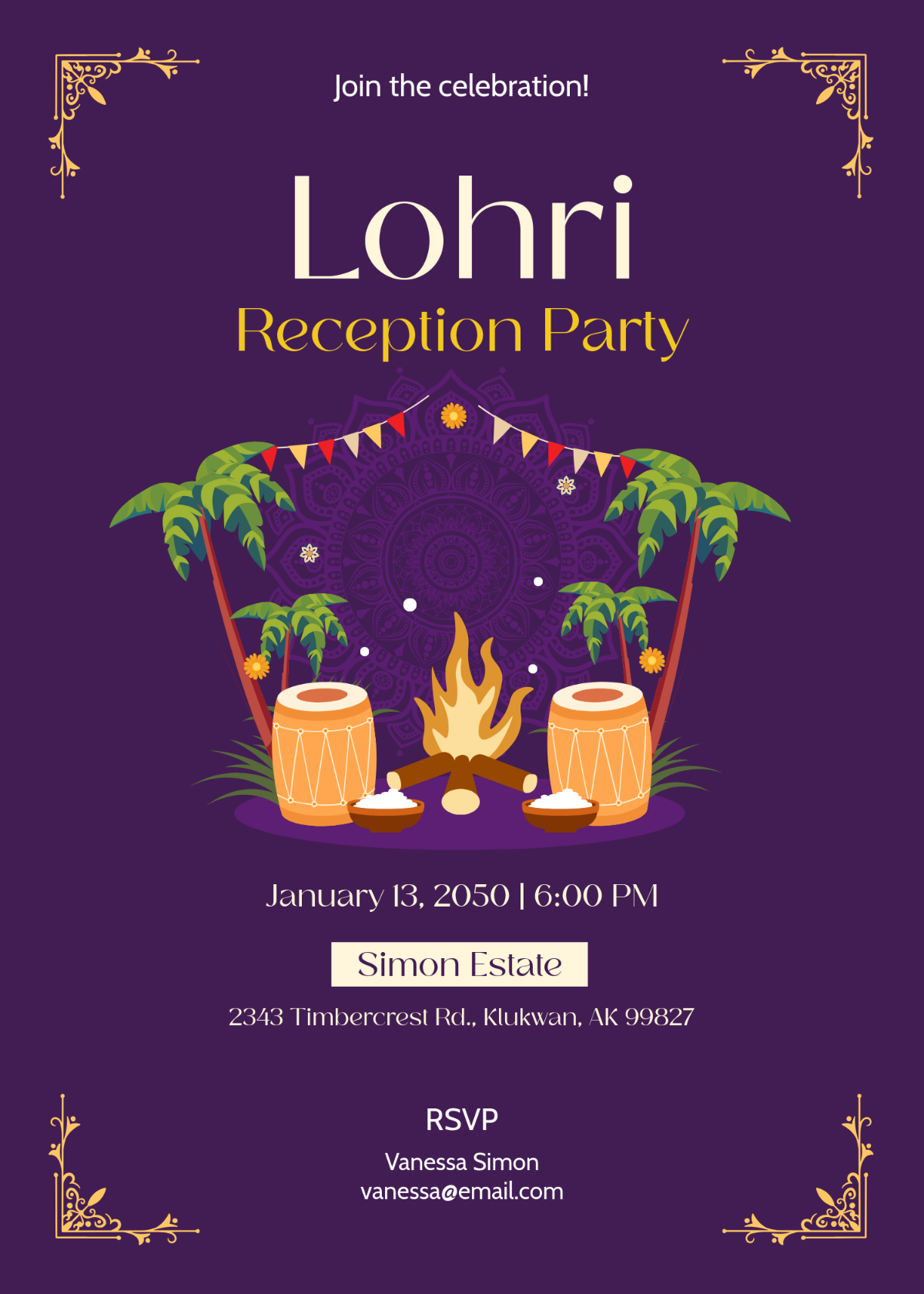 Creative Lohri Reception Invitation Template - Edit Online & Download