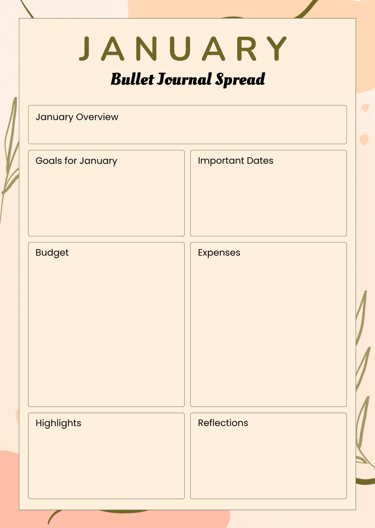 Free January Bullet Journal Spread Template