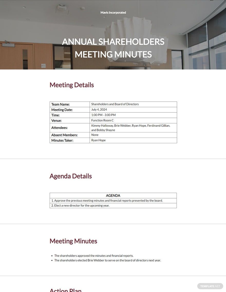 shareholders board meeting minutes Template