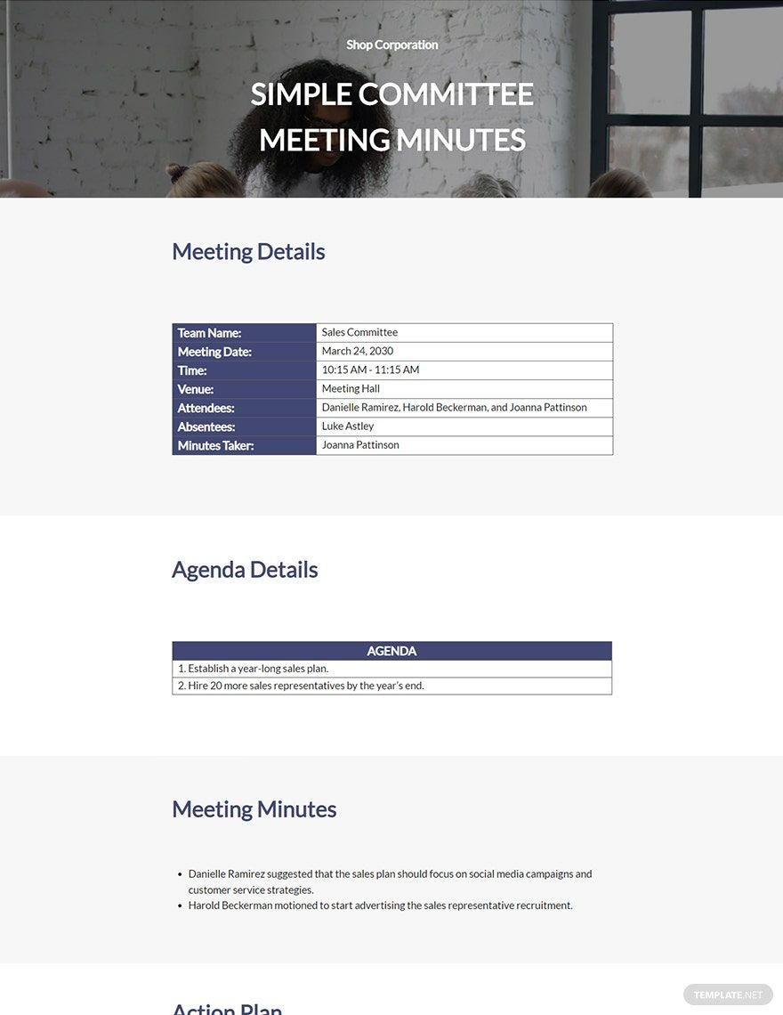 Simple Committee Meeting Minutes Template