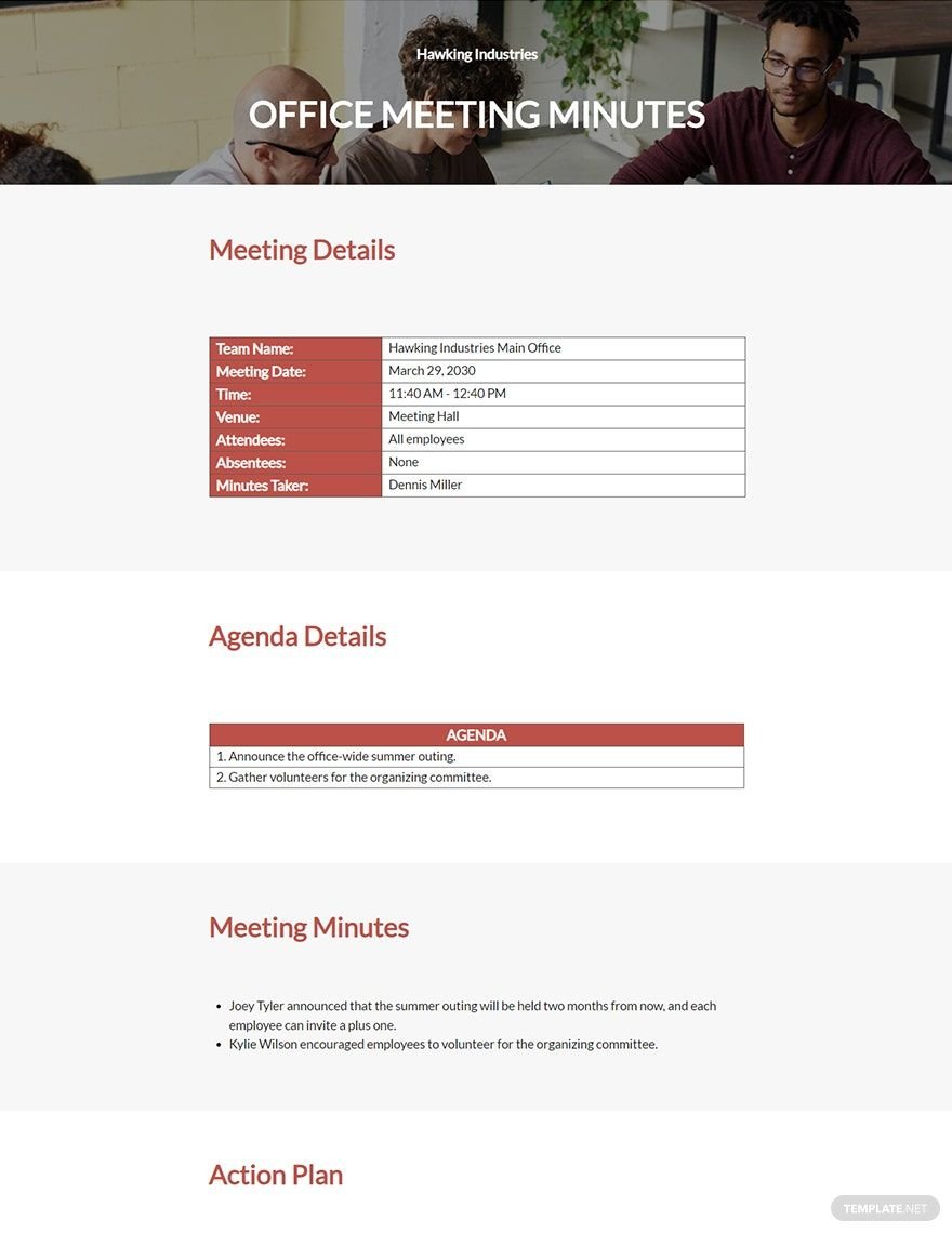 Formal Business Meeting Minutes Template