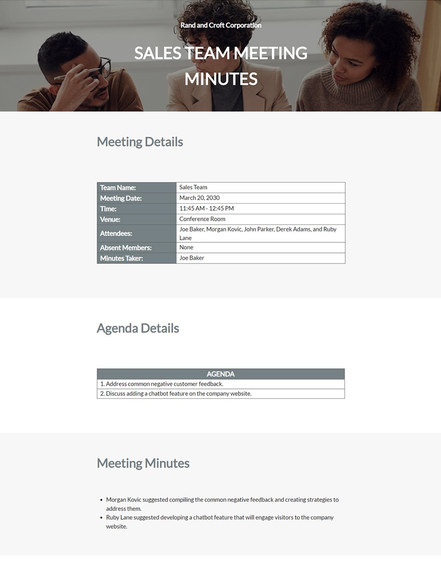 Professional Business Meeting Minutes Template