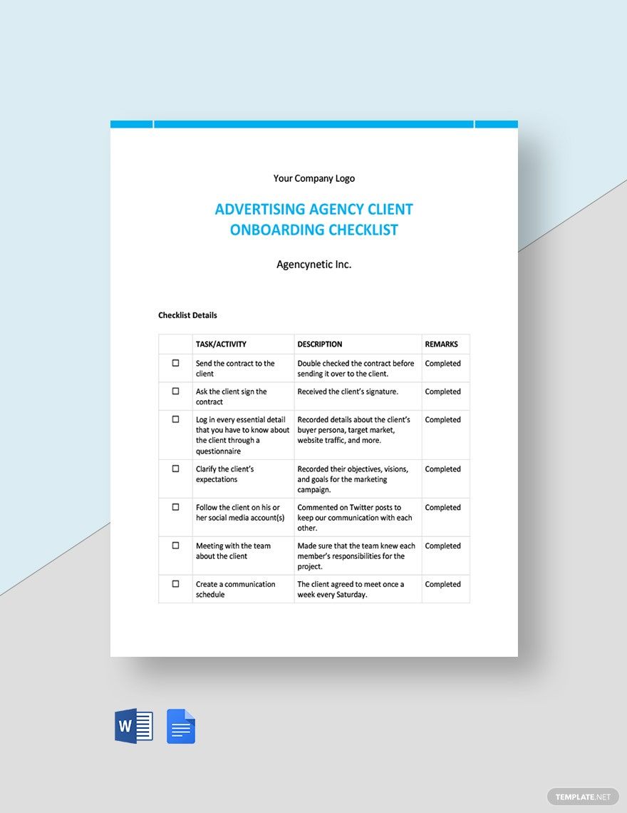 Free Advertising Agency Client Onboarding Checklist Template