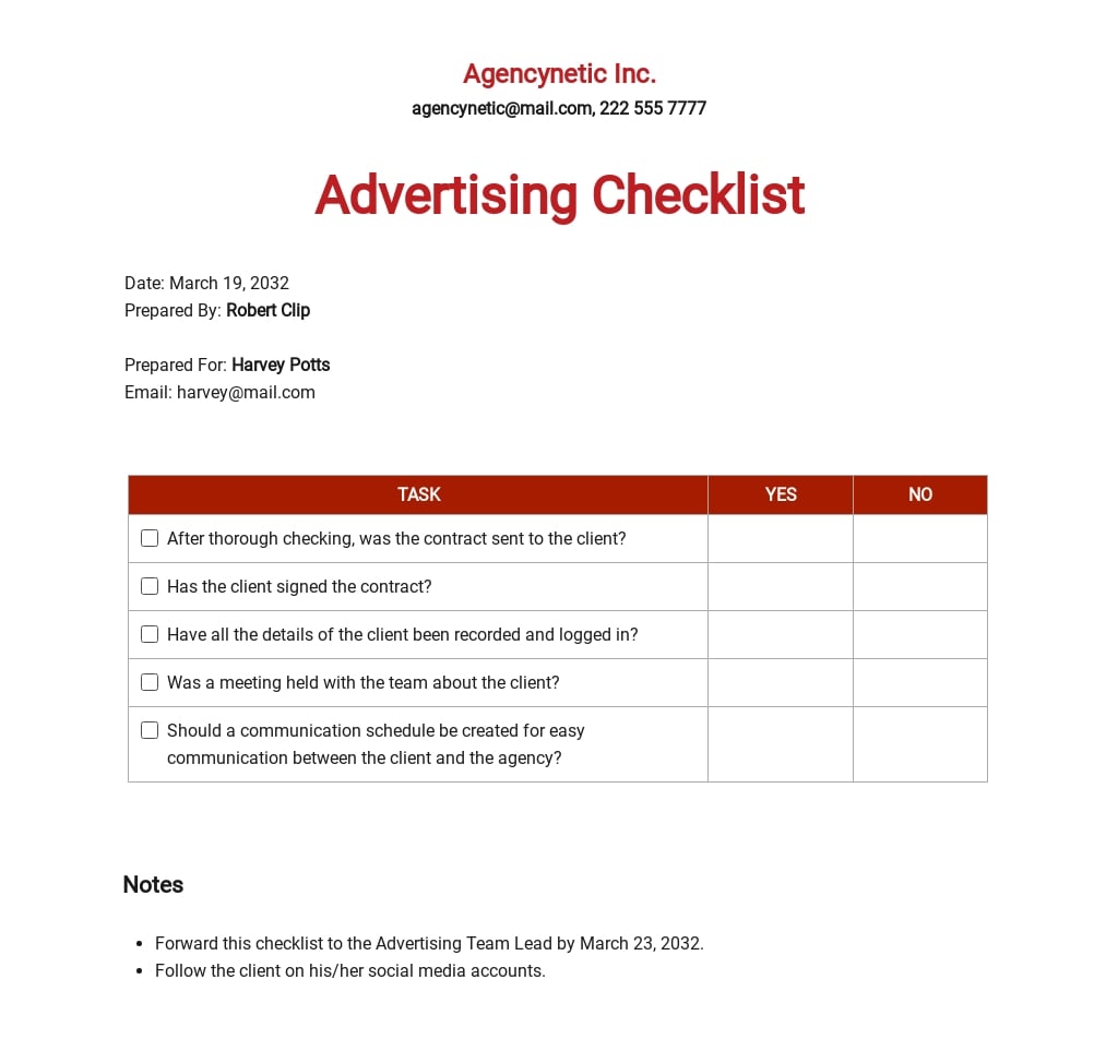 advertising checklist