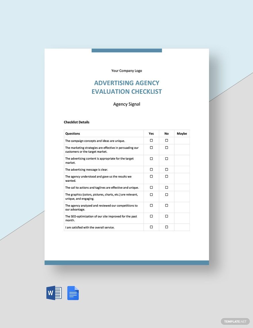 Advertising Agency Evaluation Checklist Template
