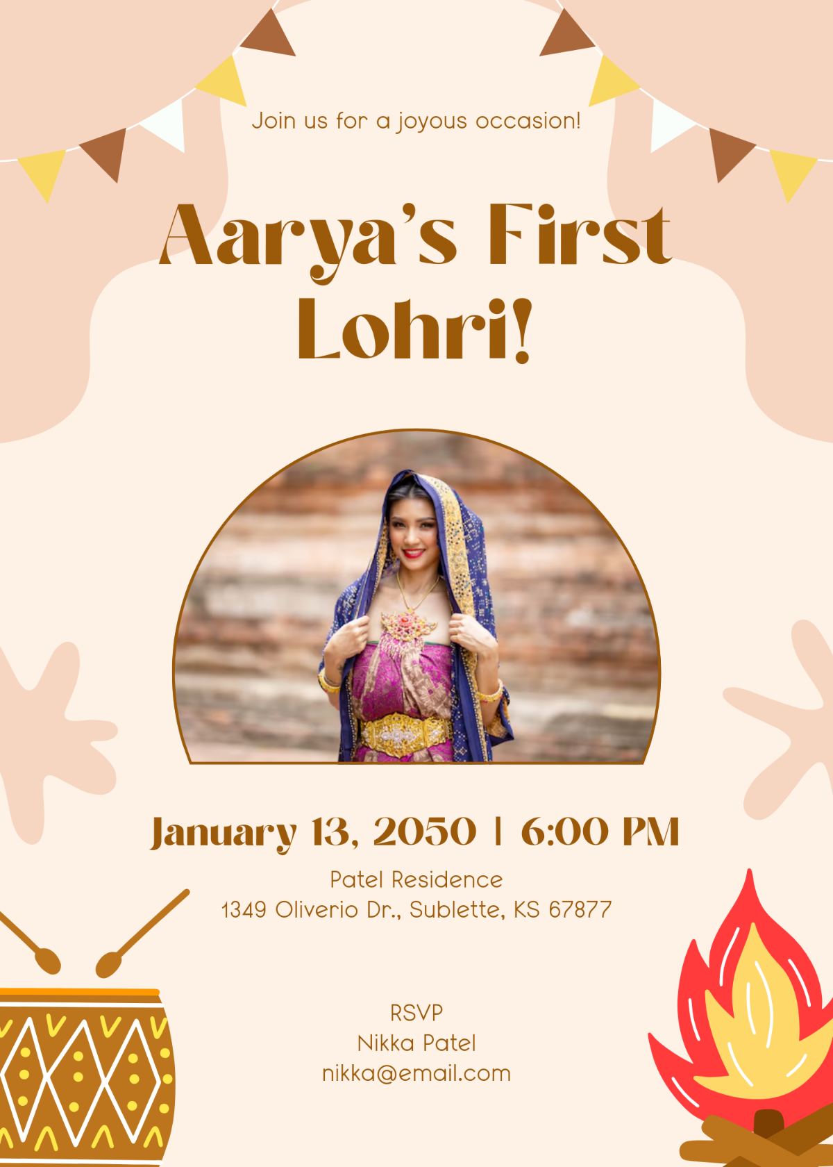 Aesthetic First Lohri Invitation Template - Edit Online & Download