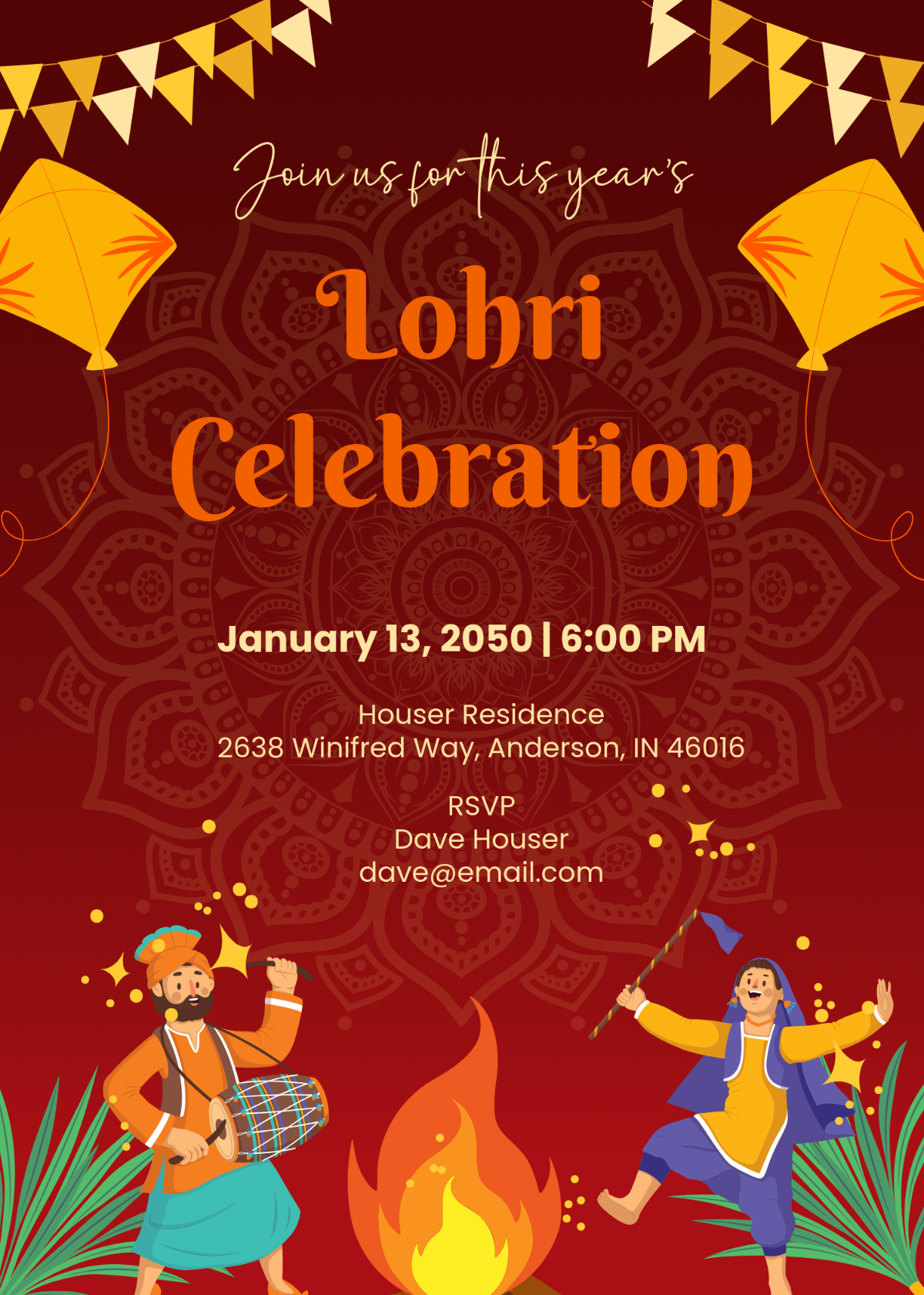 Gradient Red Lohri Invitation Template - Edit Online & Download