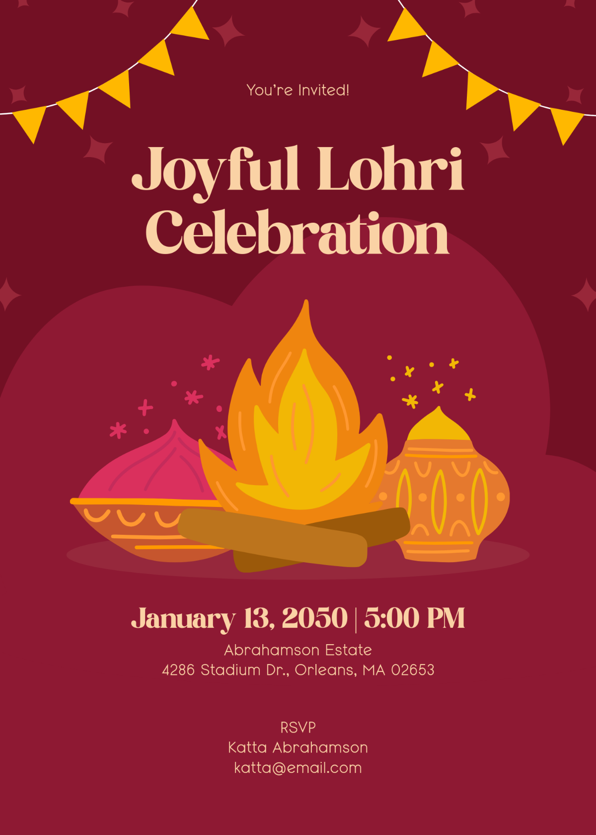 Modern Punjabi Lohri Invitation Template - Edit Online & Download