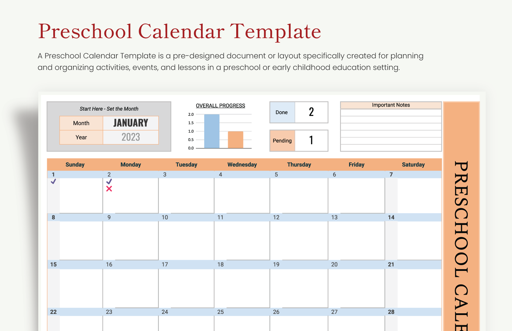 Preschool Calendar Template