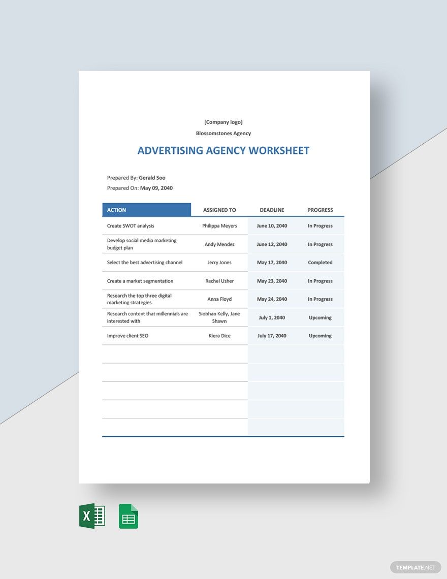 Free Advertising Agency Worksheet Template