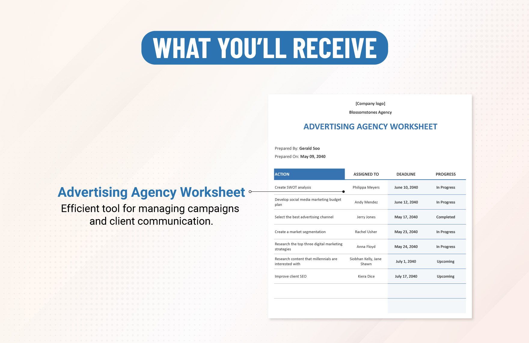 Advertising Agency Worksheet Template