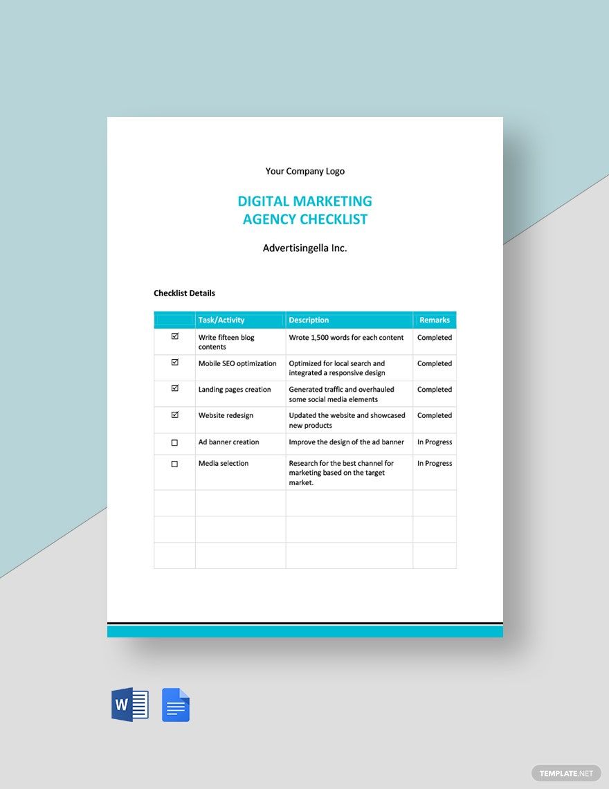 Digital Marketing Agency Checklist Template