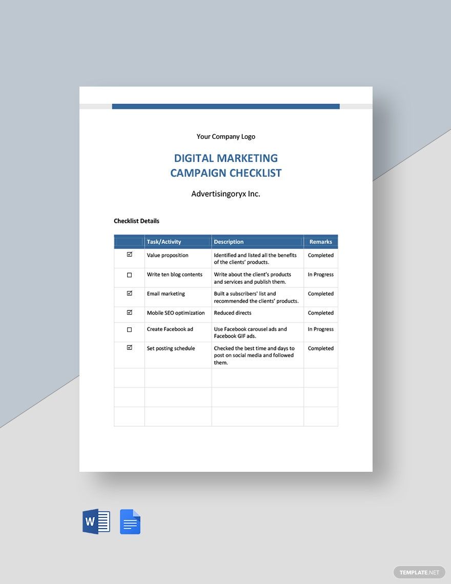 Digital Marketing Campaign Checklist Template