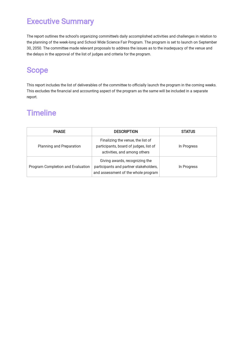 School Report Template Free