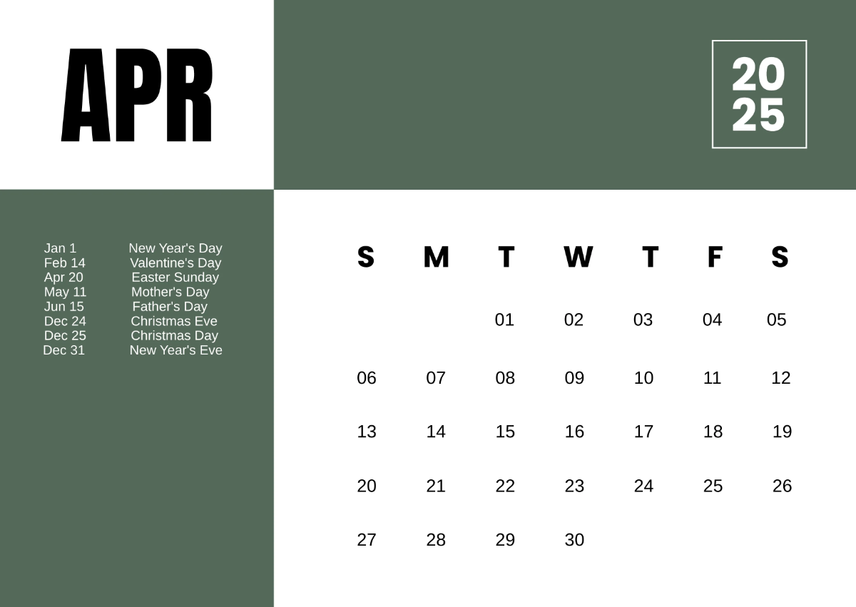Free 2025 Calendar with Holidays Template to Edit Online