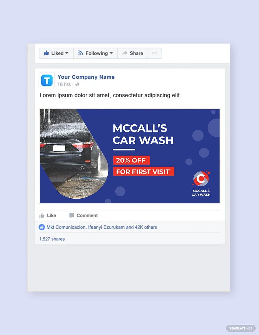 Car Wash Facebook Post Template in PSD