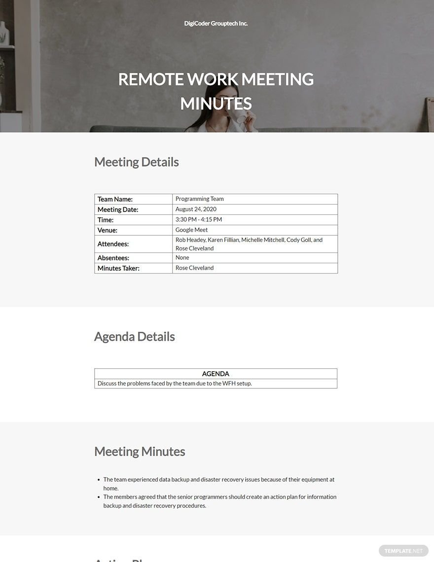 Remote Wok Meeting Minutes Template