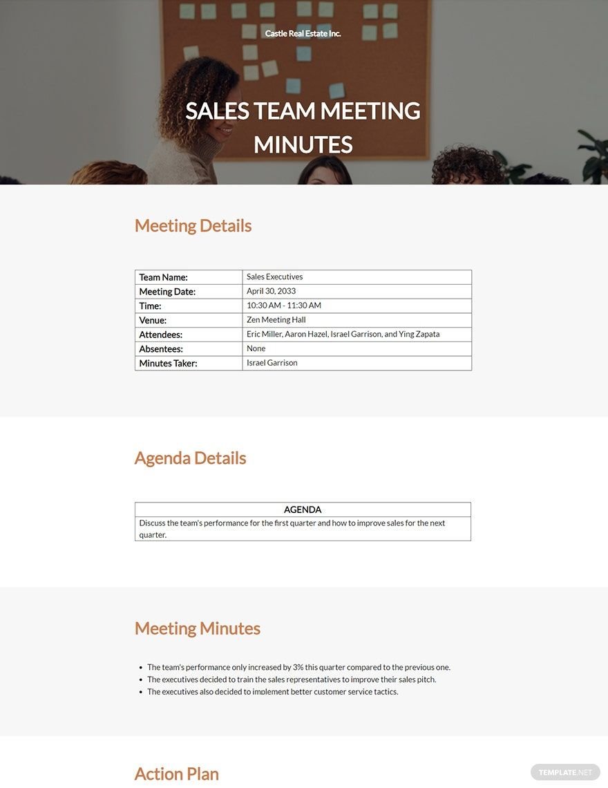 Sample Real Estate Meeting Minutes Template