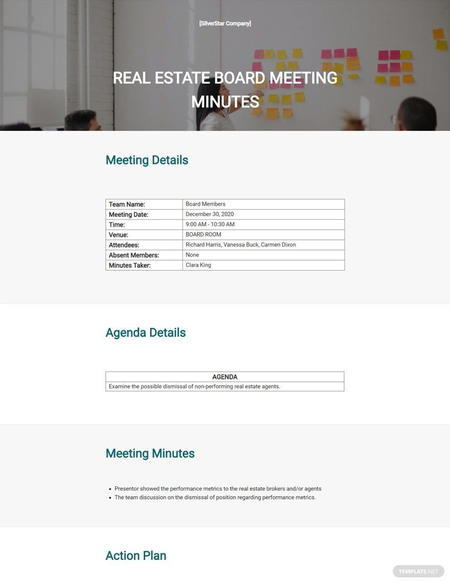 Simple Real Estate Meeting Minutes Template