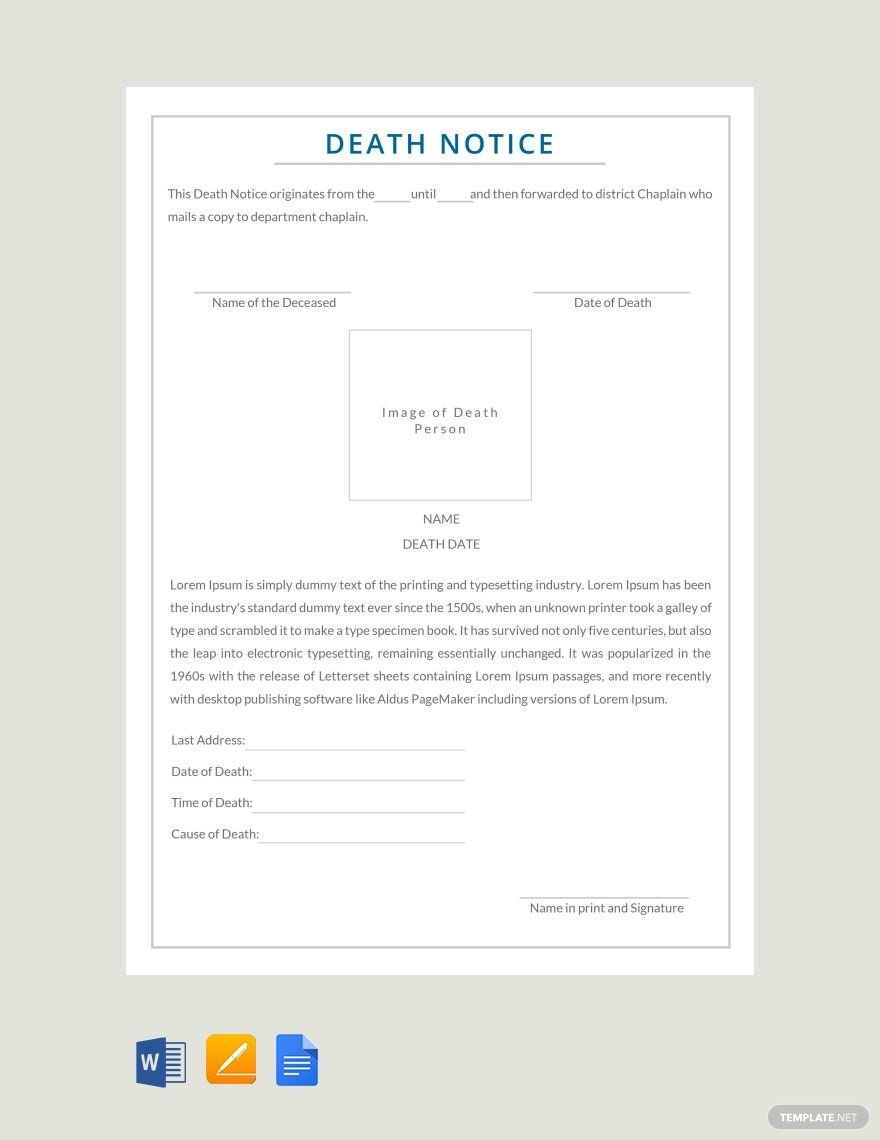 Sample Death Notice Template