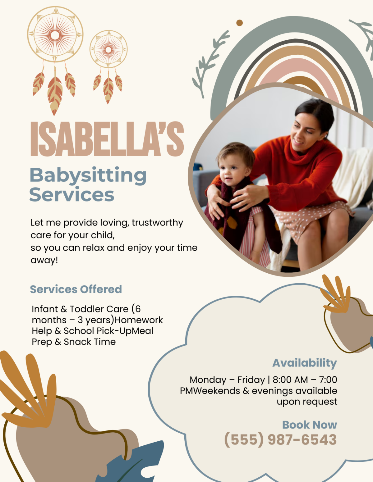 Free Aesthetic Boho Babysitting Flyer Template