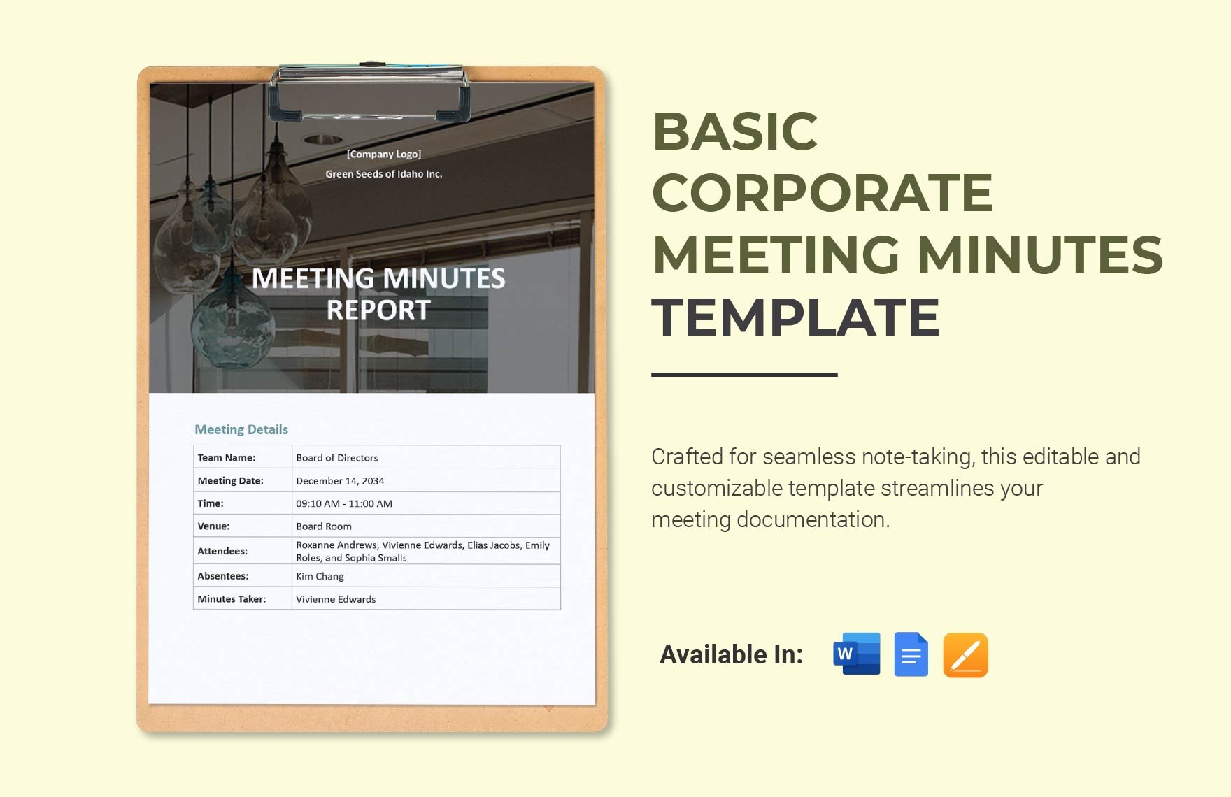 Basic Corporate Meeting Minutes Template