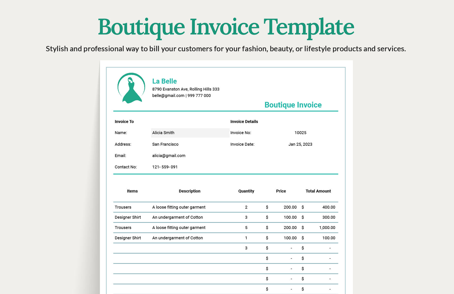 Boutique Invoice Template