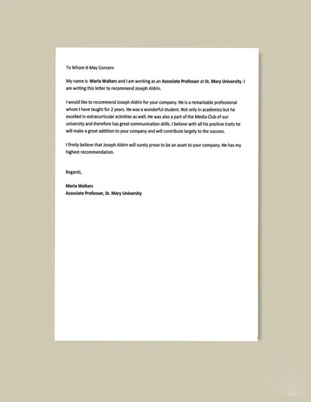 Community Service Recommendation Letter Template Word 4960