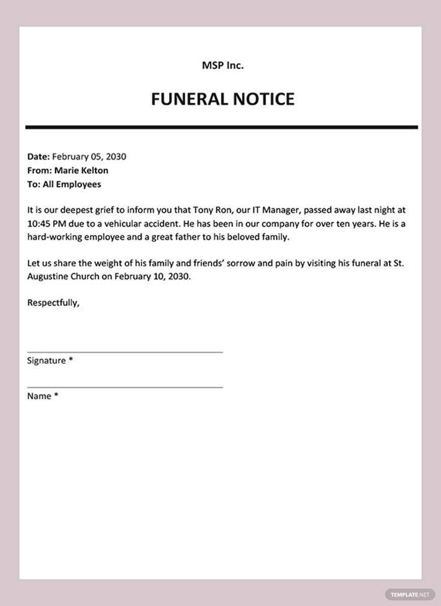 Funeral Notice Template