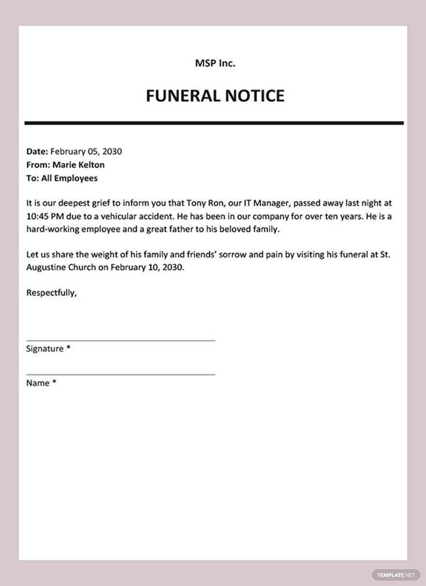 Fake Funeral Note For Work Printable Form Templates And Letter