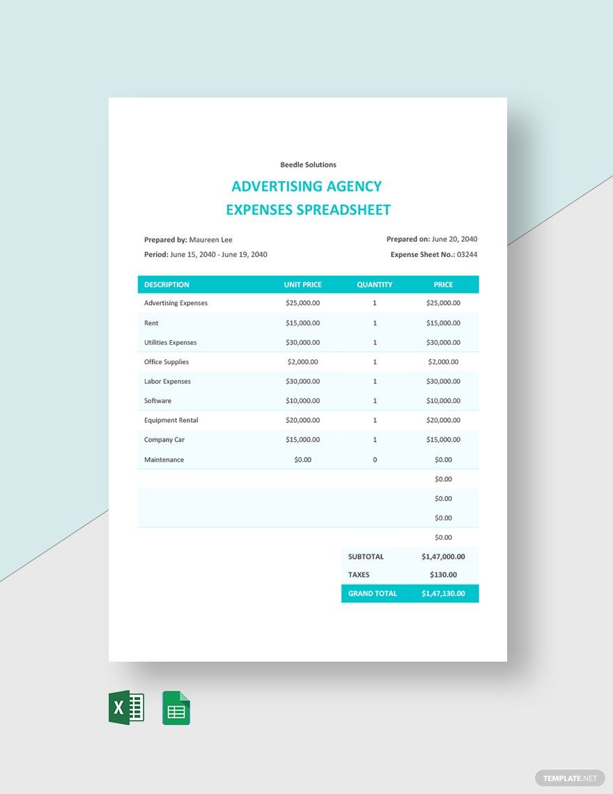 Free Advertising Agency Expenses Spreadsheet Template