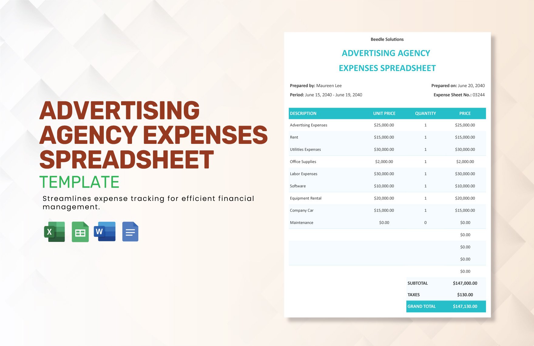 Free Advertising Agency Expenses Spreadsheet Template in Word, Google Docs, Excel, Google Sheets