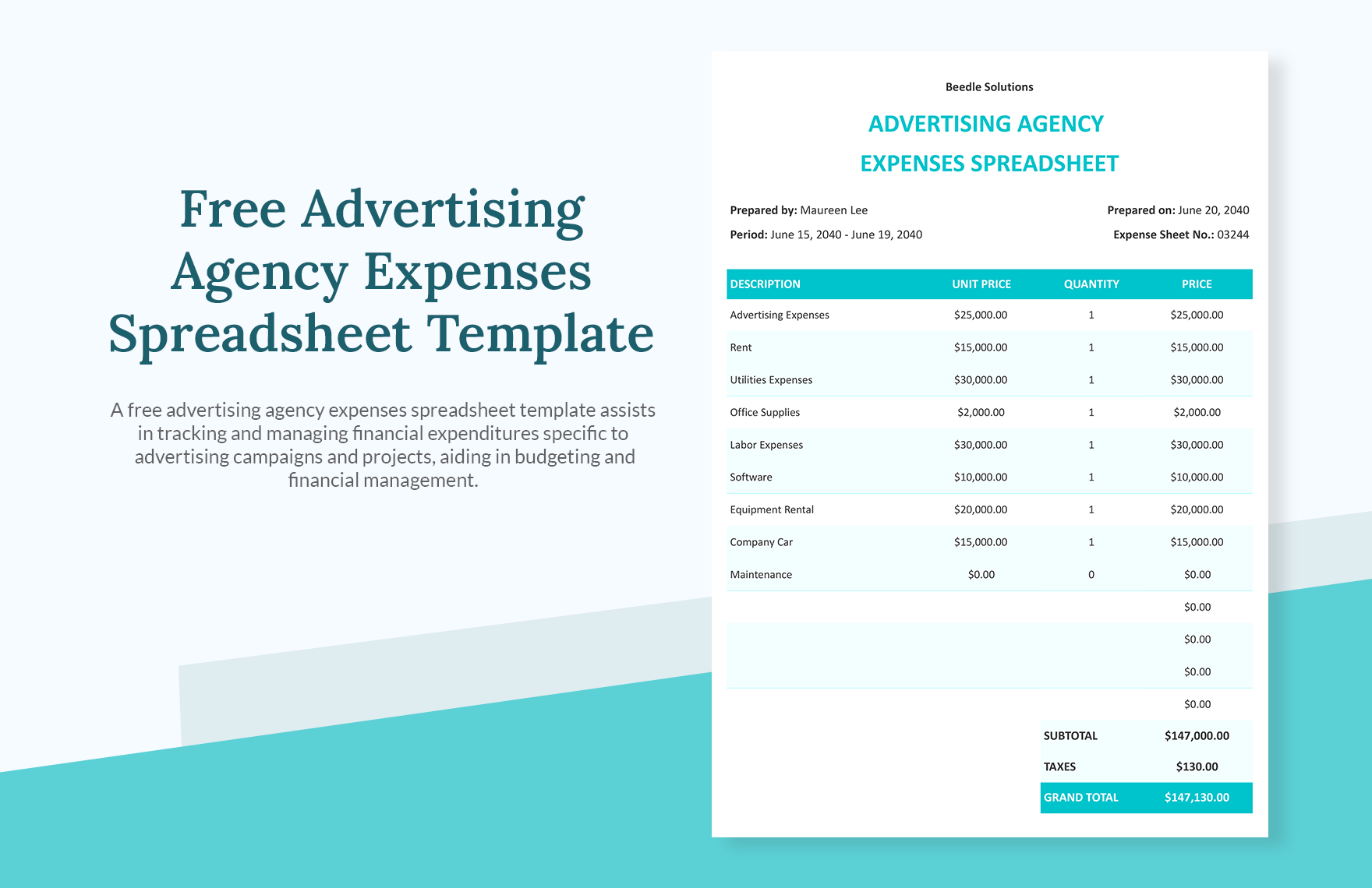 Advertising Agency Expenses Spreadsheet Template