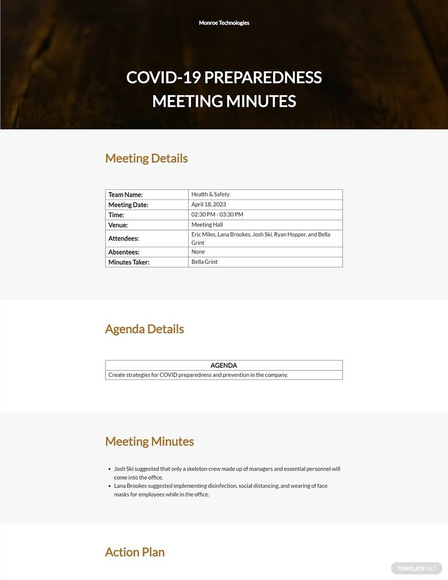 Minutes of Meeting on preparedness on Prevention and Management of Covid-19 Template