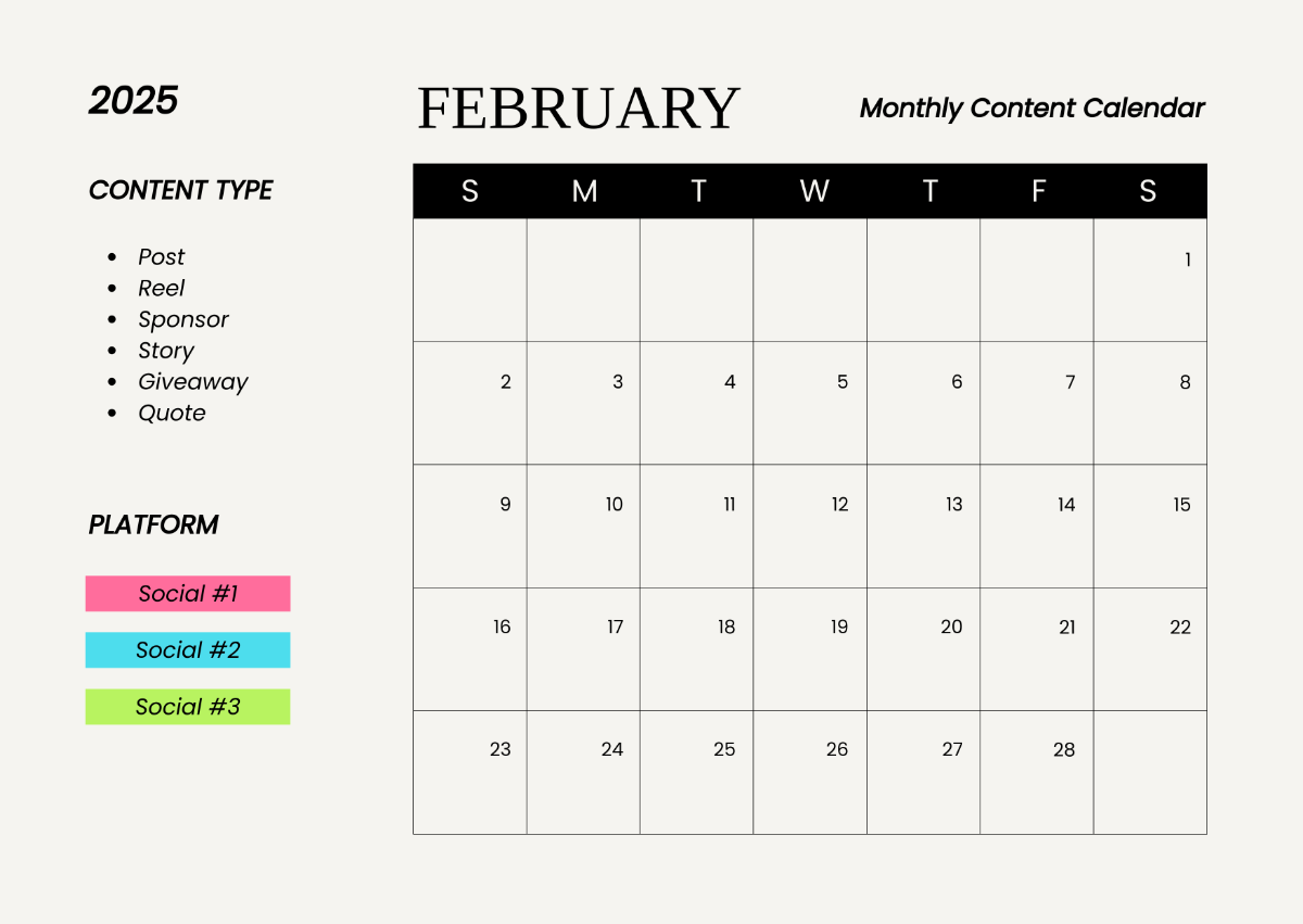 Free February 2025 Content Calendar Template to Edit Online