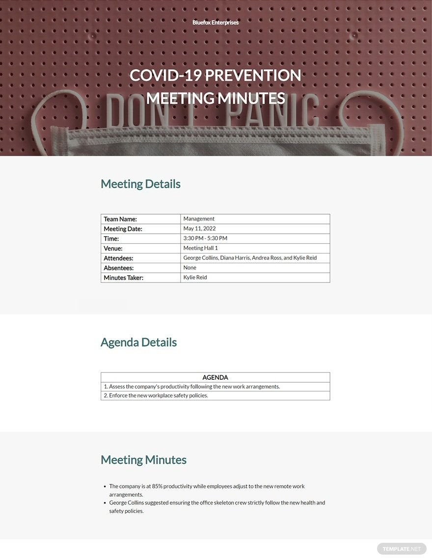 Sample covid 19 meeting minutes Template