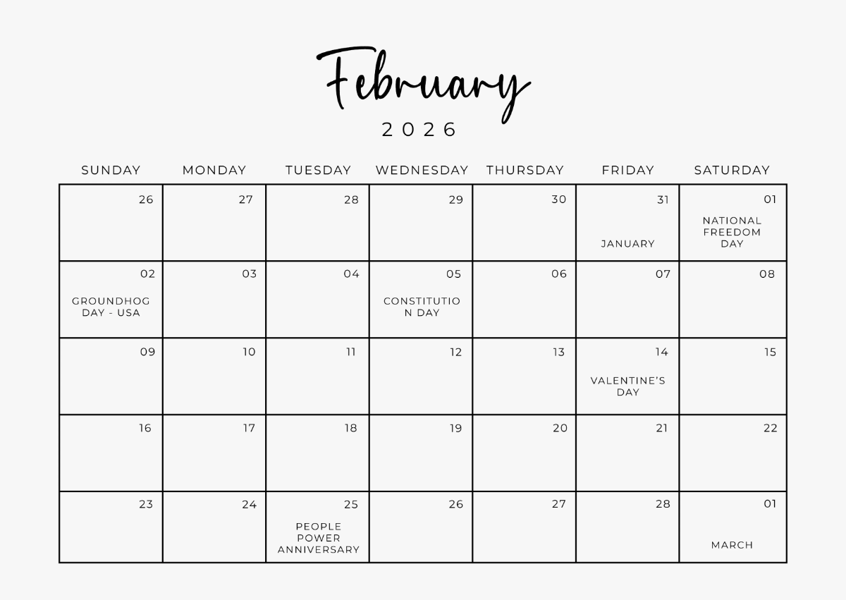 Editable February 2025 Horizontal Calendar Template