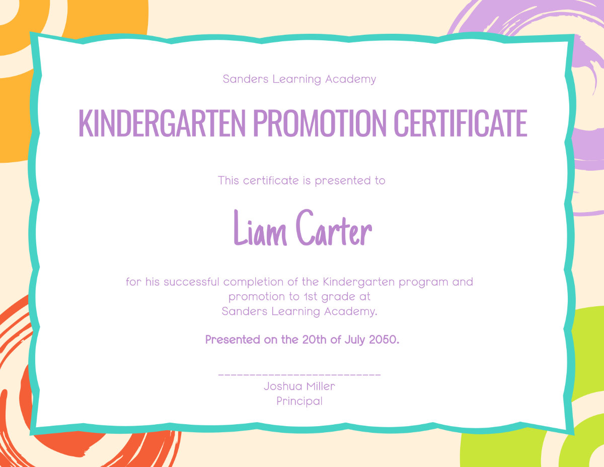 Free Colorful Kindergarten Promotion Certificate Template