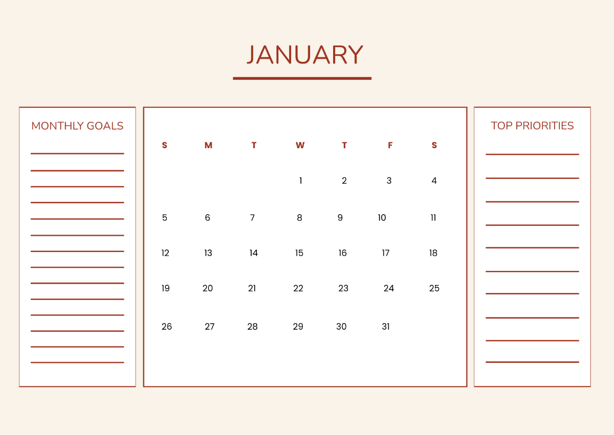 Free January 2025 Monthly Calendar Template to Edit Online