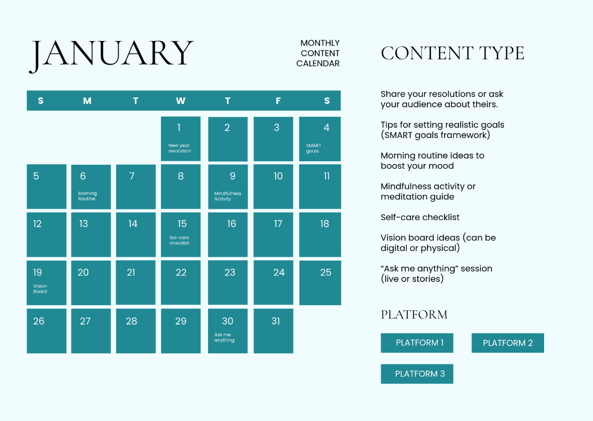 Free January 2025 Horizontal Calendar Template to Edit Online