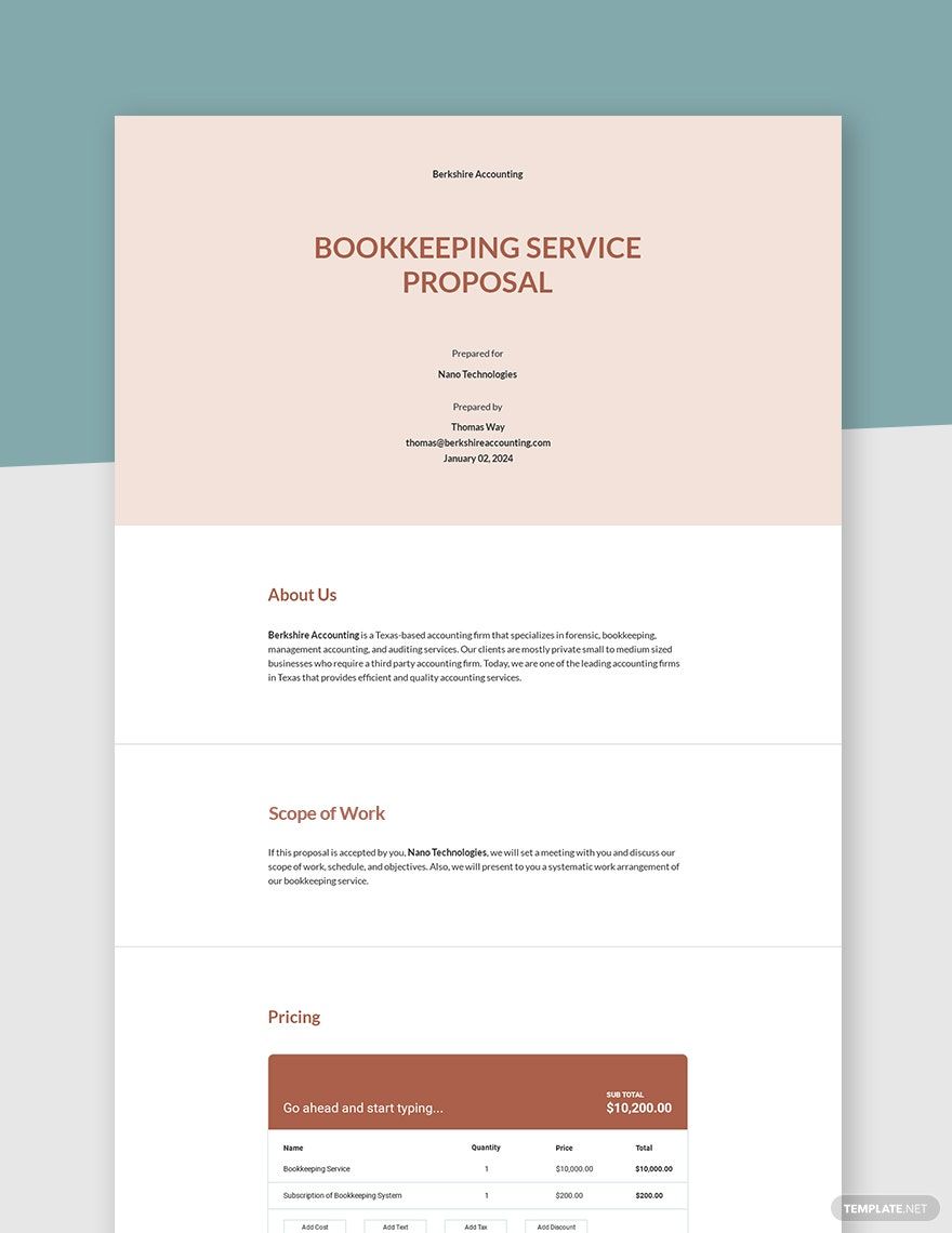 Simple Bookkeeping Proposal Template