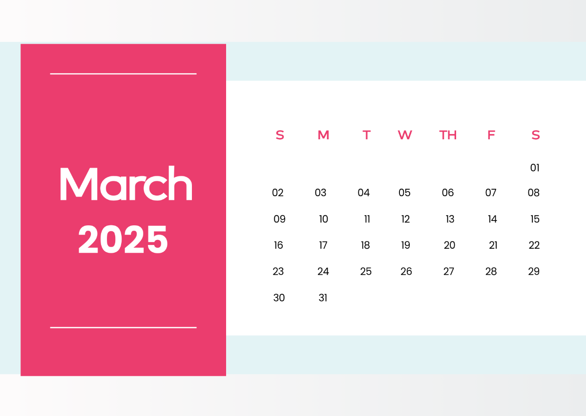 March 2025 Monthly Calendar Template