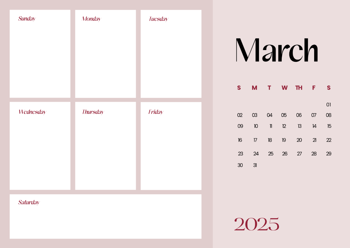 Free March 2025 Weekly Calendar Template to Edit Online